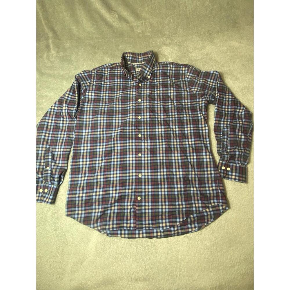 Peter Millar Shirt XL Men’s Long Sleeve Button Up Blue Plaid Crown Office Casual